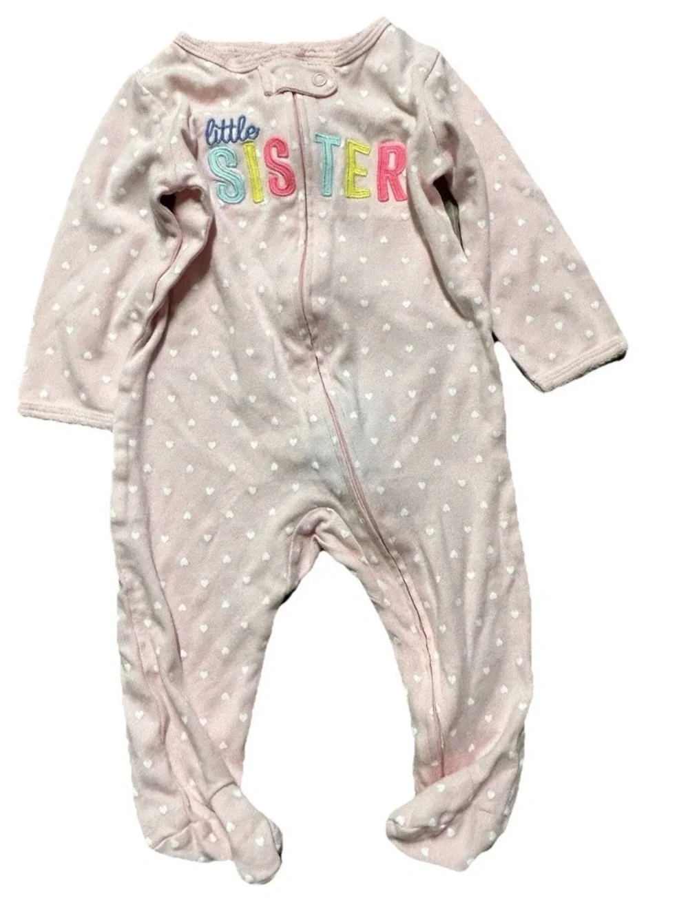 Baby Girl Footie Pajamas Little Sister Pink Bunny Size 6-9 Months